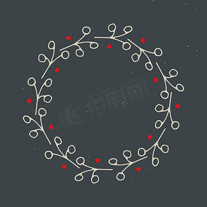 圣诞花环圆形框架设置手绘涂鸦。