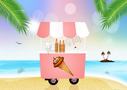 沙滩上的冰淇淋车