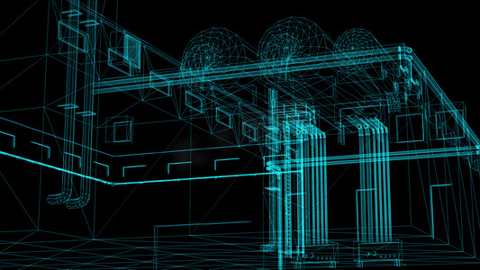 3d 渲染-工业建筑的线框模型