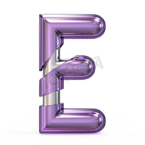桃花字体摄影照片_紫色宝石与金属核心字体字母 E 3D