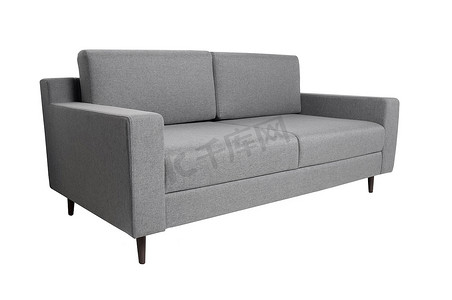 现代灰色布艺沙发隔离在白色背景。