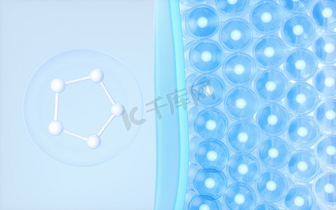 分子摄影照片_皮肤细胞吸收分子，3D 渲染。