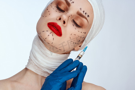 美丽的女人复兴面部注射整容手术隔离背景