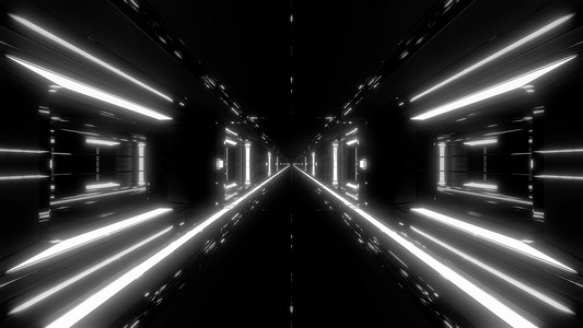 未来派科幻空间机库隧道走廊与热金属 3d 插图壁纸背景设计