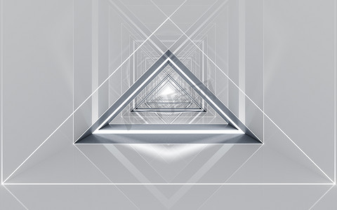 三角形隧道，未来派概念，3D 渲染。