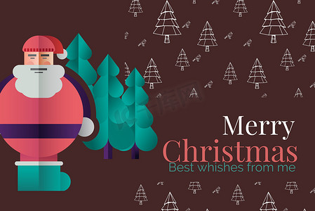 贺词摄影照片_棕色背景设计中的圣诞贺词和圣诞老人