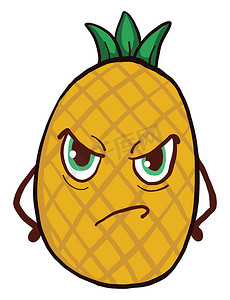 绿色食物插图摄影照片_愤怒的菠萝，插图，白色背景上的矢量
