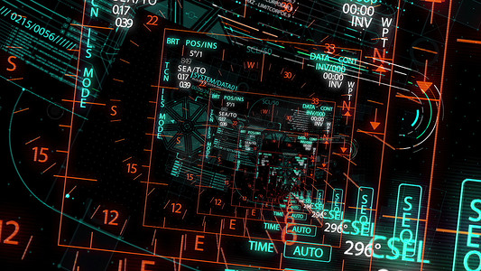 3D 插图-HUD 放大。通过未来技术界面飞行。