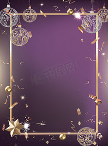 紫色庆祝派对背景与金色五彩纸屑和 bor