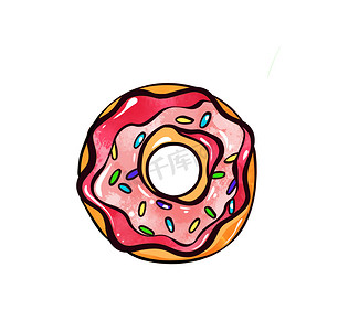 糖果彩色图画的插图：白色孤立背景上带有不同颜色釉的甜甜圈