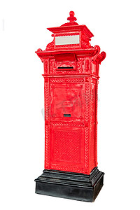 在白色背景的被隔绝的古色古香的红色岗位邮箱。