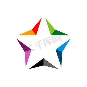 五颜六色的箭头星标志模板插图设计。