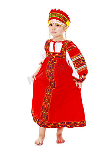 身着俄罗斯民族服装的女孩。