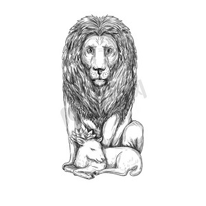 狮子看守羔羊纹身