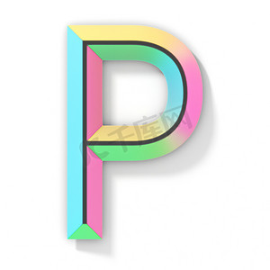 霓虹色明亮字体字母 P 3D