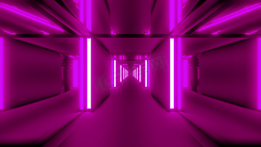 干净的粉红色隧道走廊与玻璃窗 3d 插图背景墙纸设计