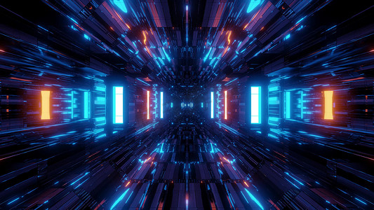 美丽的未来派科幻太空船隧道背景 3d 插图 3d 渲染循环无限循环