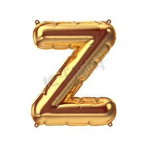 文本装饰元素摄影照片_金色充气箔气球字母 Z 的 3D 渲染。派对装饰元素