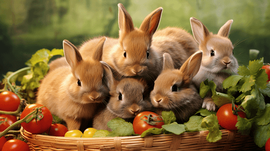一群兔子在吃东西