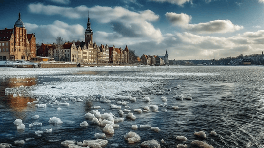 海尔半岛海岸线冬季风光波兰欧洲