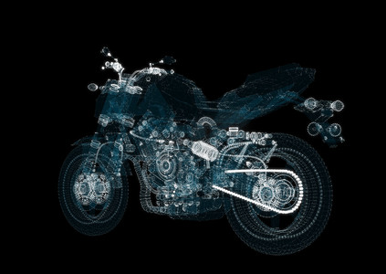 点线几何体摄影照片_由发光点和线组成的抽象摩托车。 