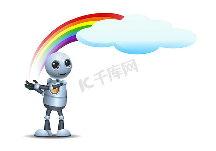 彩虹机器人摄影照片_小机器人抱彩虹