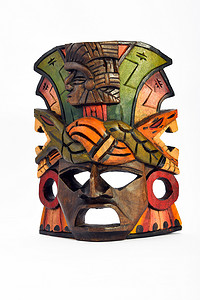 印度玛雅阿兹特克木面具与蟒蛇和美洲虎隔离