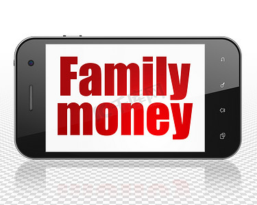 货币概念：智能手机显示上的家庭金钱