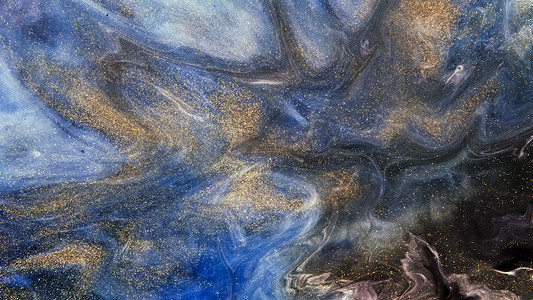 流体绘画艺术，蓝色、黑色大理石抽象。