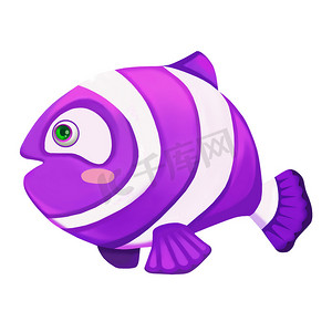 插图：元素集：紫色鱼。