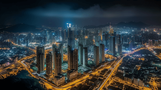 城市交通夜景摄影照片_夜景大美深圳城市