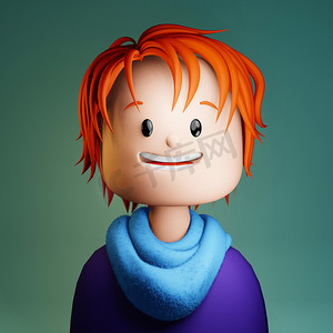 微笑的红发年轻人的 3D 卡通头像