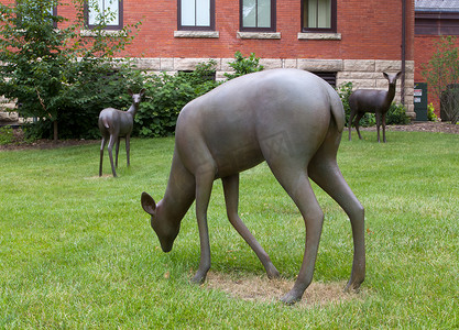 爱华仕斜挎包摄影照片_爱荷华州立大学校园内的鹿雕像
