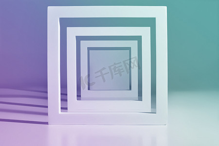 元素简约摄影照片_用于在彩色背景上展示方形框架产品的简约讲台