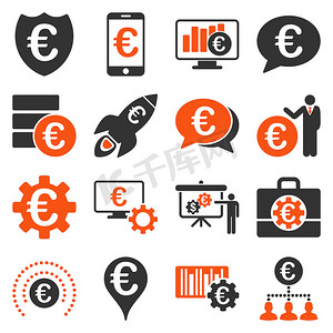 商业剪贴画摄影照片_欧元银行业务和服务工具图标