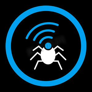 无线电间谍 bug 扁平蓝色和白色圆形字形图标