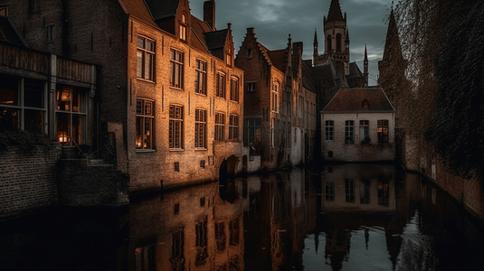 比利时布鲁日运河的景象城市和美丽的中世纪房屋
