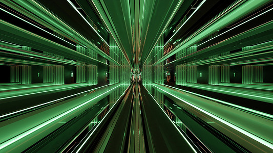  超高清隧道中 3D 插图上的霓虹灯光线