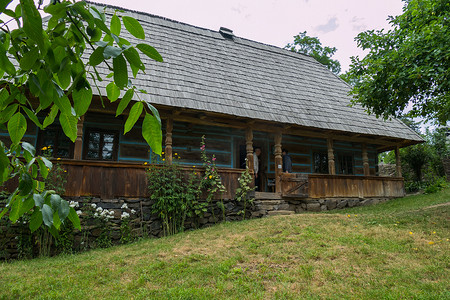 老房子树林摄影照片_利沃夫舍甫琴基夫树林露天博物馆的木制老房子