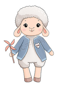穿着羊毛衫和玩具的可爱小绵羊