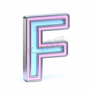 字体摄影照片_蓝色和粉色金属字体字母 F 3D