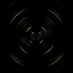 圆按钮摄影照片_黑色背景上的抽象黄色无线网络符号
