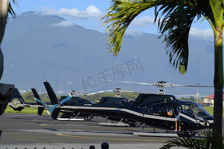 在毛伊岛的停机坪上游览直升机