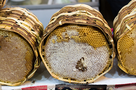 密封的蜂巢架中的新鲜蜂蜜