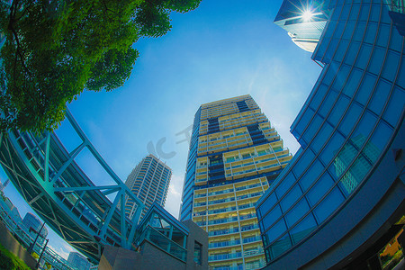 高层成市摄影照片_横滨港未来市和蓝天