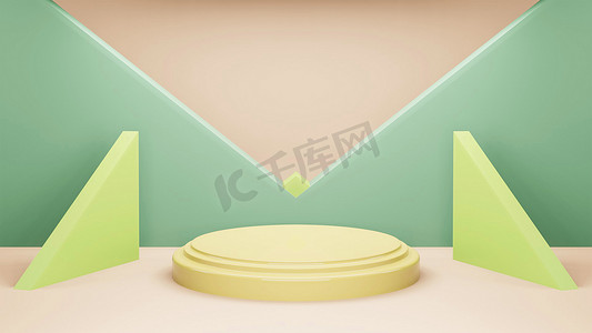 讲台 3D 背景最小黄绿色场景与几何平台。