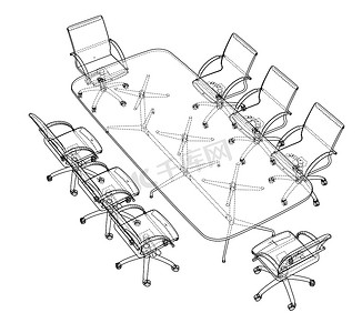 会议桌与素描风格的椅子