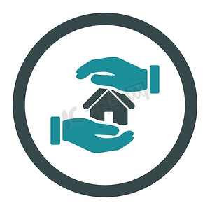 房地产保险扁平软蓝色圆形字形图标