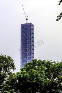 国际观月摄影照片_查特吉国际中心，加尔各答/印度亚洲 — 2018年8月31日：加尔各答著名最高建筑最近经过翻修，焕然一新的现代外观