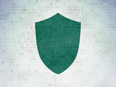 绿色盾牌摄影照片_安全概念：数字纸背景上的盾